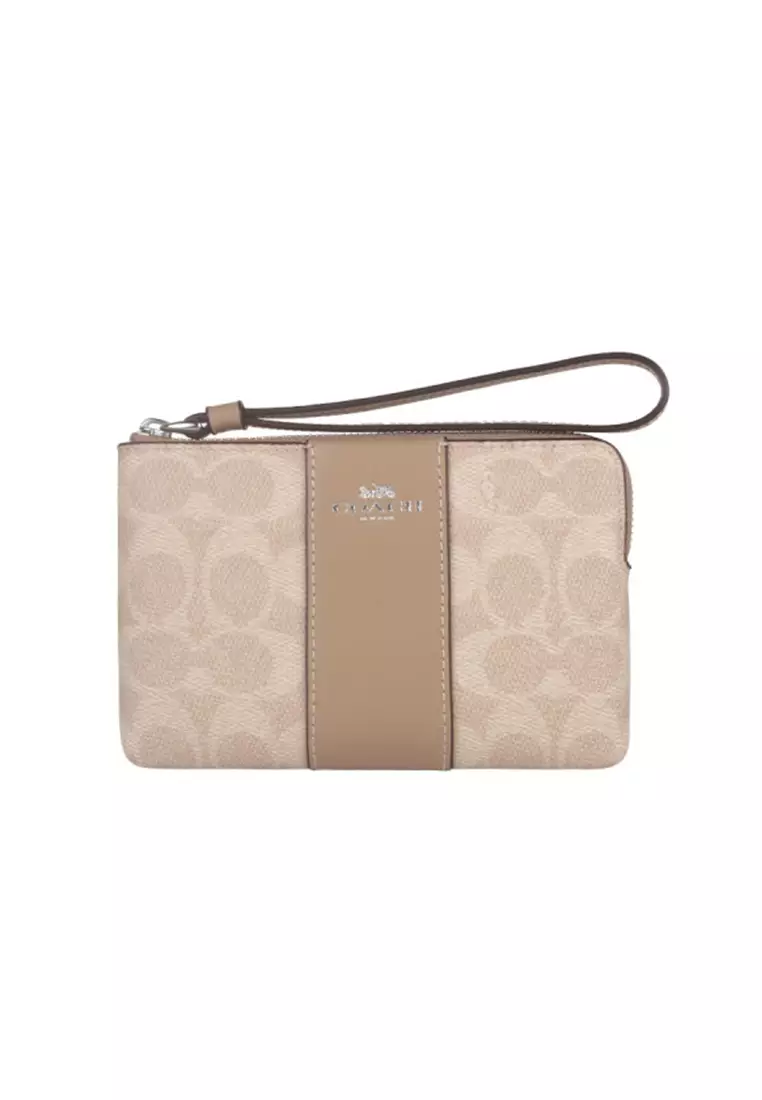 Buy Coach Corner Zip Wristlet In Signature Canvas With Stripe In