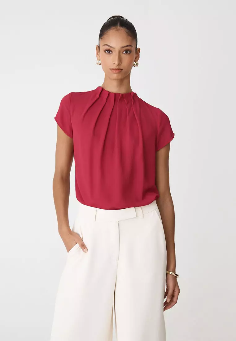 Olivia Pleated High Neck Top
