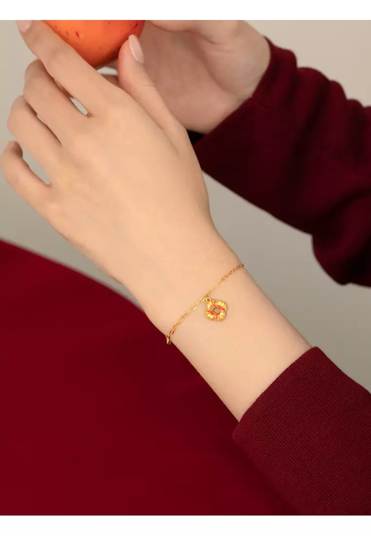 999 24K Solid Gold Auspicious Windmill Dual Sided Wear Dainty Bracelet for Women 95573B