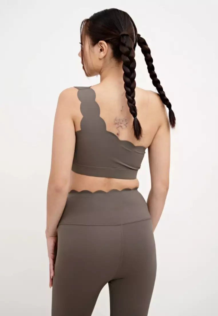 Tiana Scallop One-Shoulder Sports Bra – Removable Padding Yoga & Gym Activewear