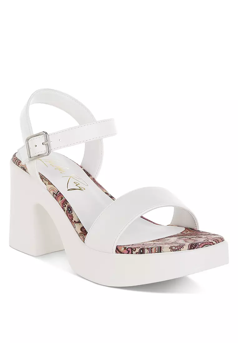 Faux Leather Pin Buckle Platform Heels in White