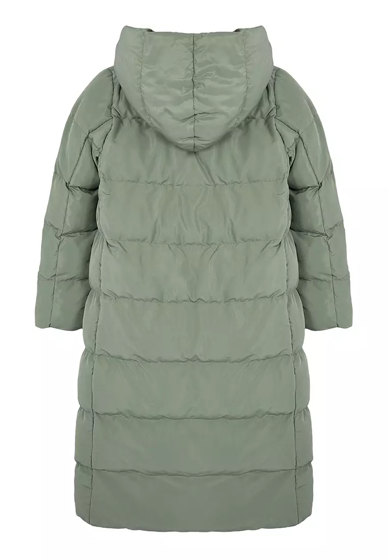 Light Khaki Regular Side Snap Closure Water Repellent Long Quilted Puffer Jacket TWOAW24MO00044