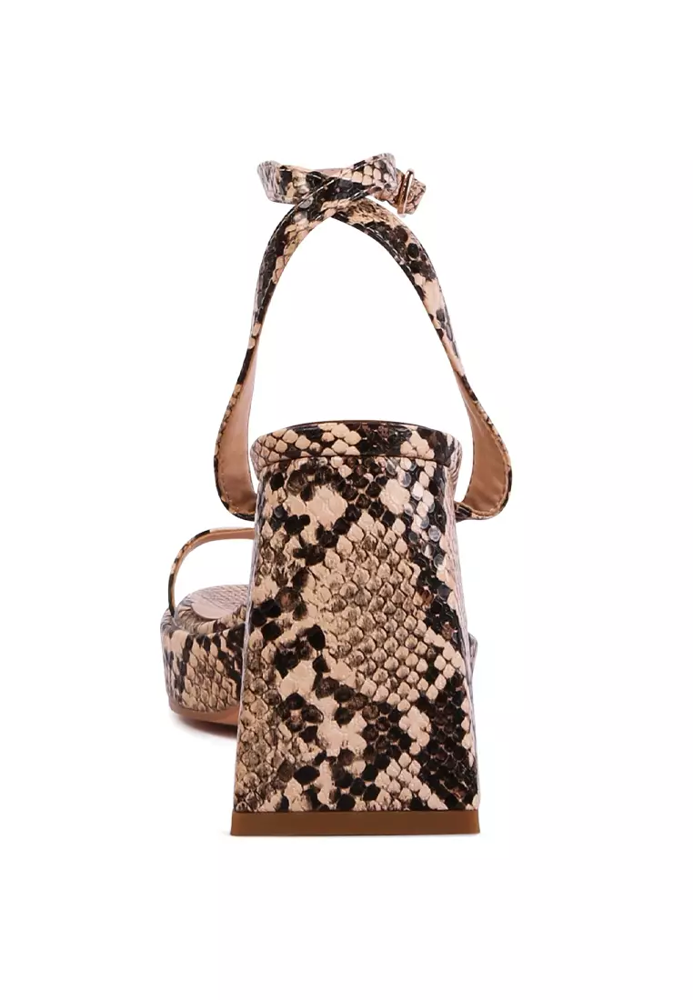 Macchiato Snake Pattern Block Heeled Sandals