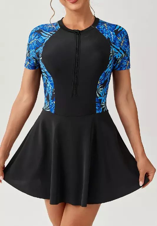 LKY250828 Korean Style Lady Rash Guard  One piece Black