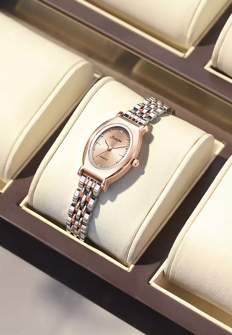 Jam Tangan Wanita Original Oval Korea Elegan Vintage Kuarsa Tali Alloy Jam Tangan CewekA008 allrose