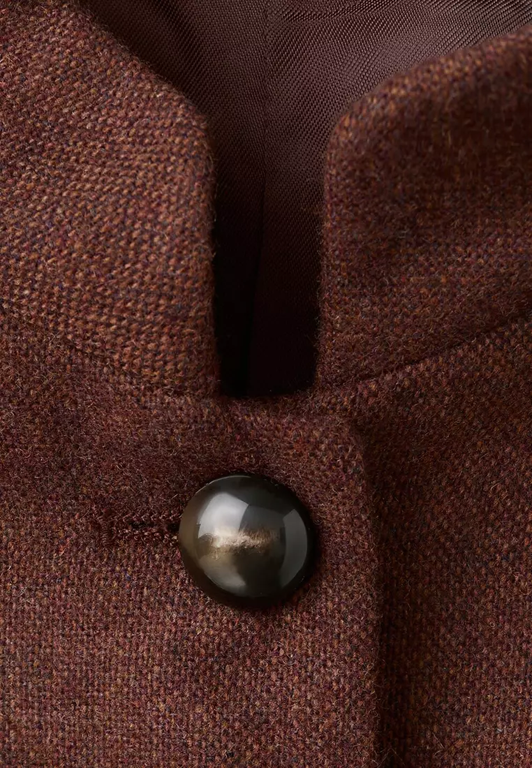 Wool Jacket with Band Collar and Pockets