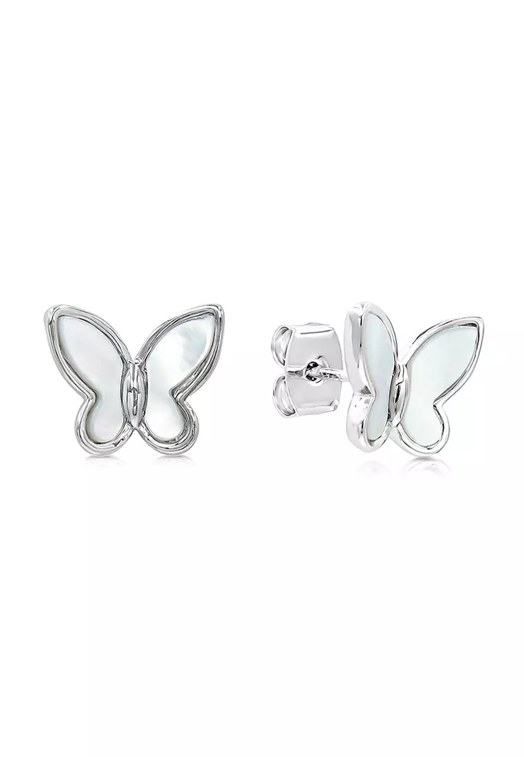 Claire Mother of Pearl or Abalone Shell Earrings with Double Butterfly Necklace Jewelry Gift Set