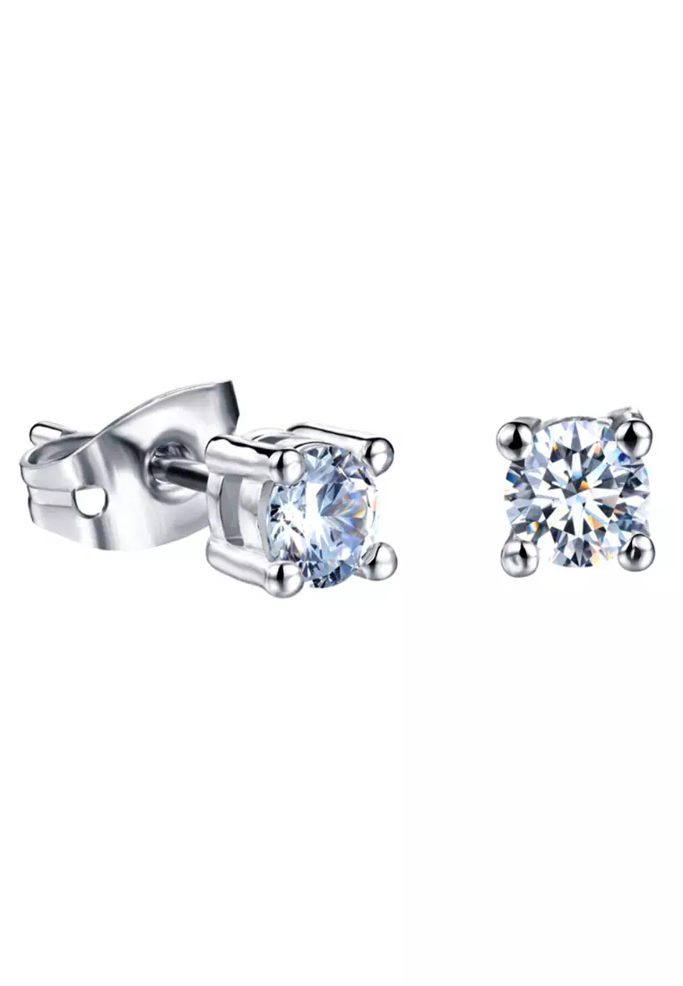BULLION GOLD Classic 4 Prong Studs-White Gold/Clear