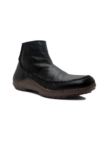 D-Island Shoes Zipper Slip On Rajut Genuine Leather Black