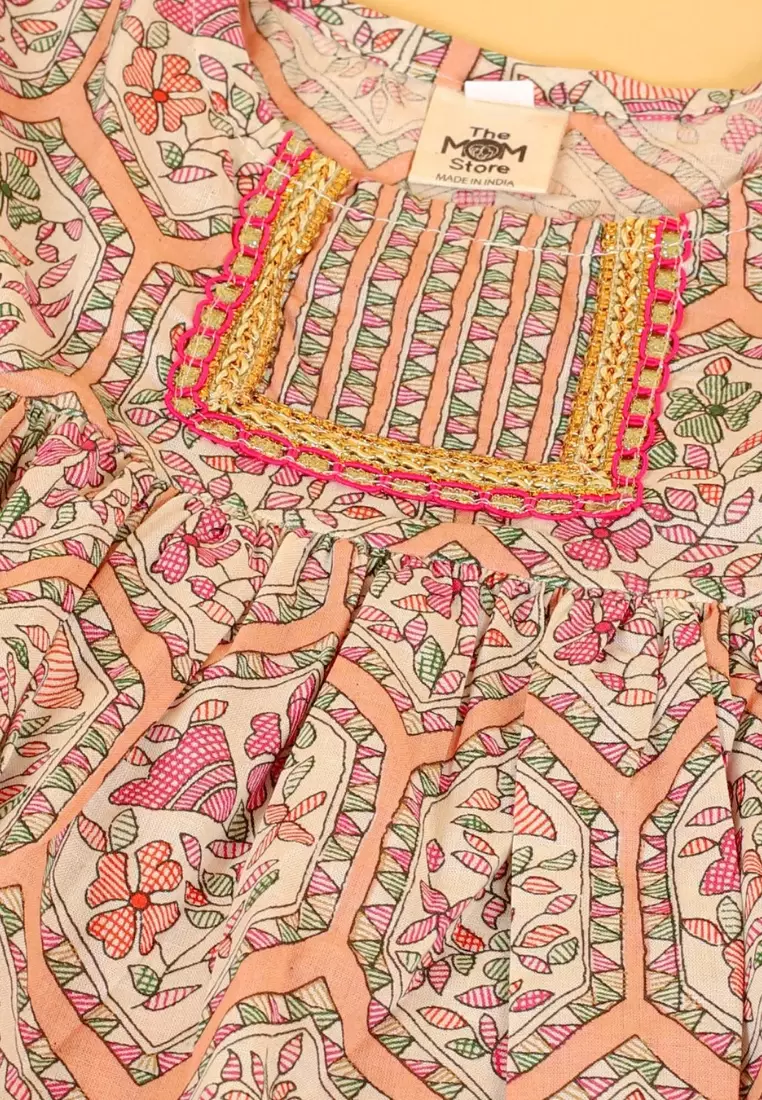 Pastel Peach Girls Anarkali Kurta Sharara Set