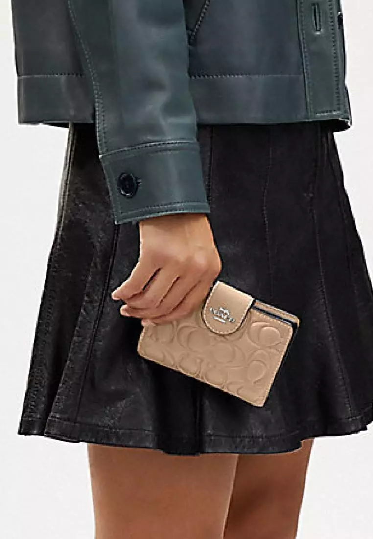 Coach Medium Corner Zip Wallet With Signature Leather Taupe