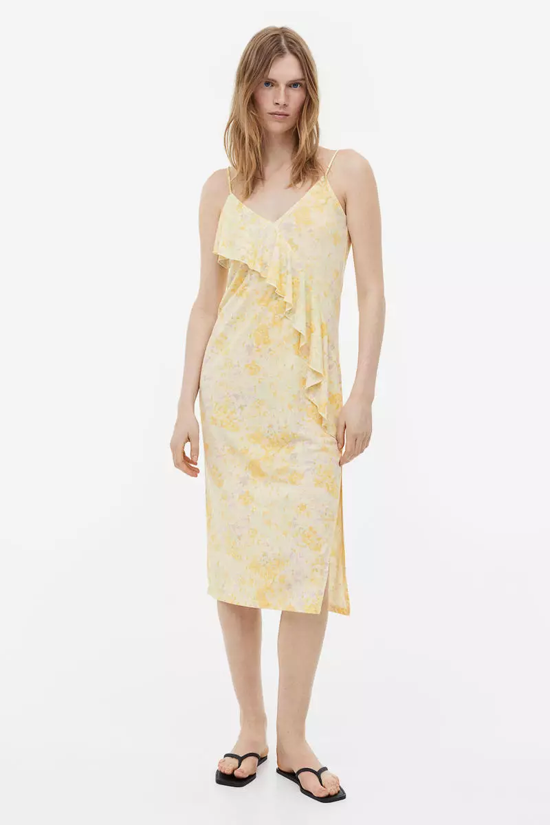Yellow cowl neck belted best sale slip dress