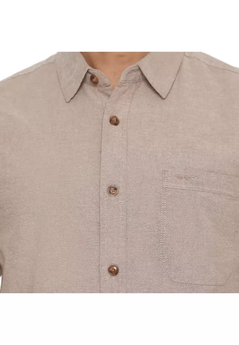 RBJ Kemeja Polos Cotton Coklat Slim Fit Pria