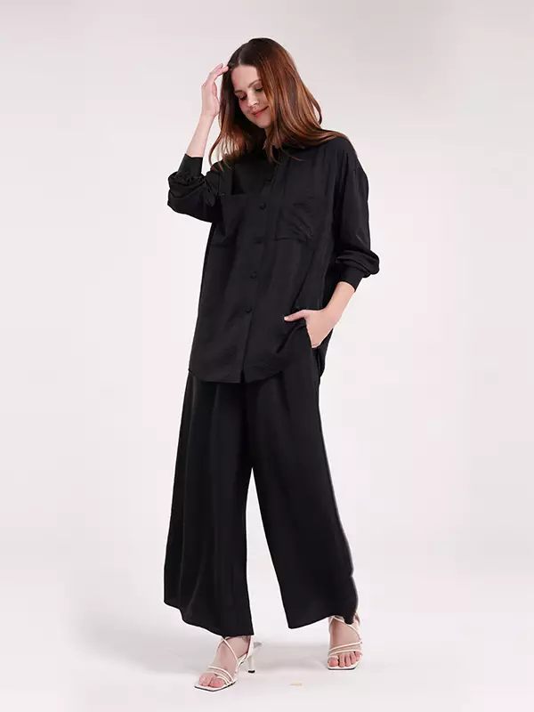 MINIMAL - Namata - Kulot Lebar Satin - Black Warna Black