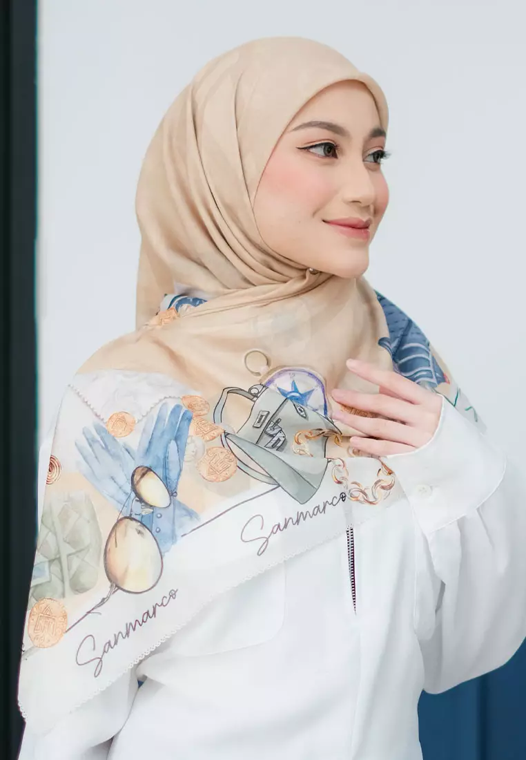 Bags Series Signature Square Voile Scarf Hijab Wanita Premium Segi Empat Alma Beige