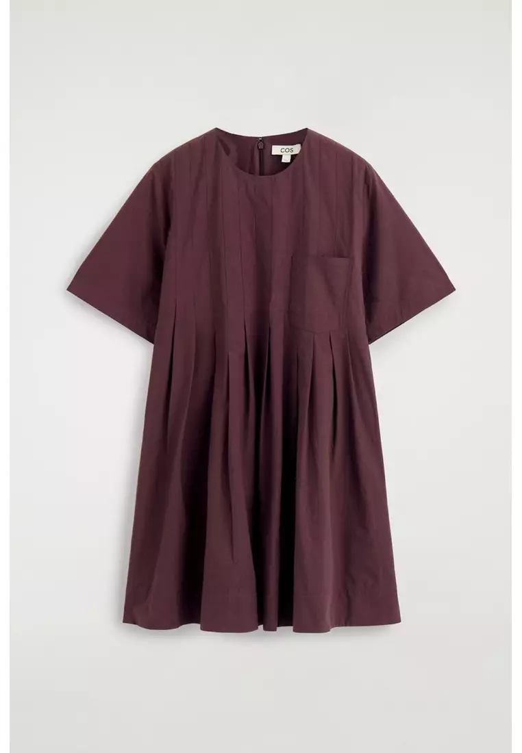 PLEATED COTTON-POPLIN MINI DRESS