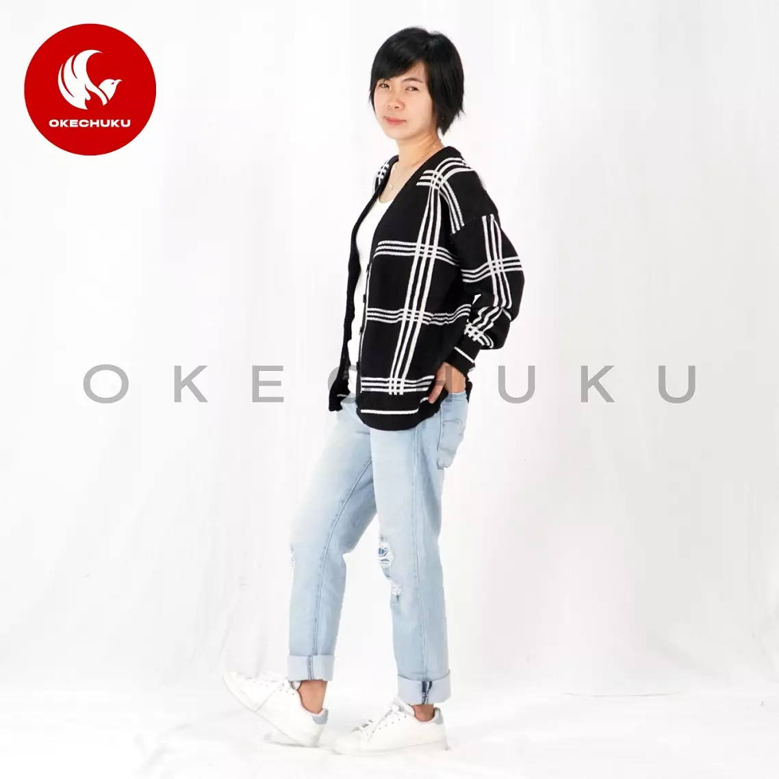 KARDIGAN MINGYU Cardigan Rajut V Neck Unisex Pria Wanita - Hitam