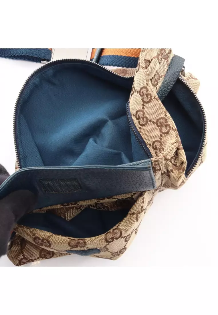 美品 GUCCI GG Canvas Waist Bag Body Bag Gucci Pre-Loved Gucci GG canvas body bag waist bag canvas leather