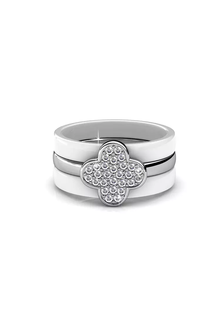 Clover Ceramic Ring White- Cincin Crystal by Her Jewellery