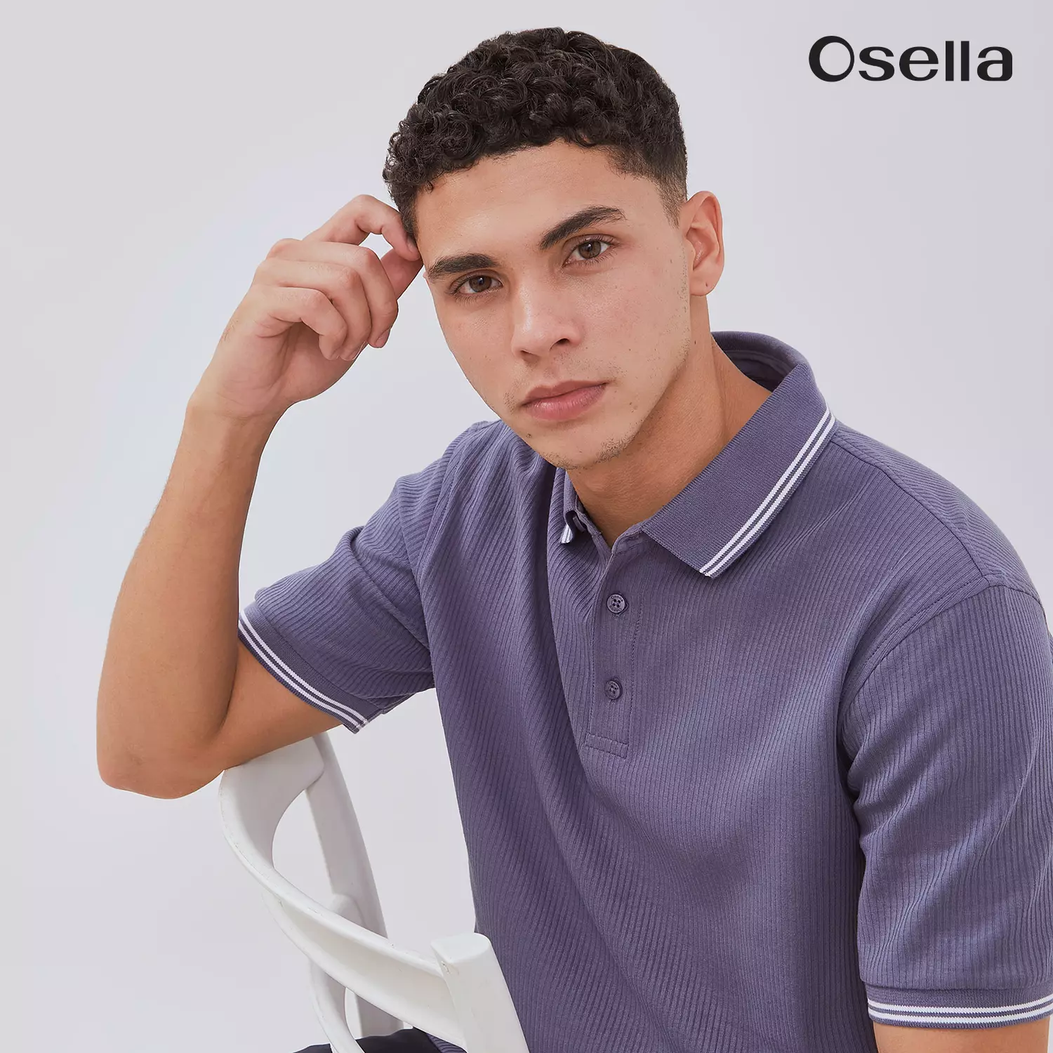 Osella Carlos Vertical Rib Textured Polo Shirt 2021501461 | Atasan Kaos Polo lengan Pendek Pria