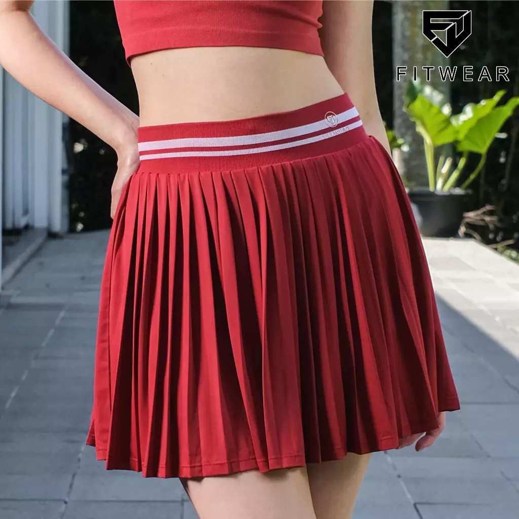 Fitwear Rok + Inner Padel Wanita Olahraga XAVIERA MEDIUM PLEATS - SAFFRON RED