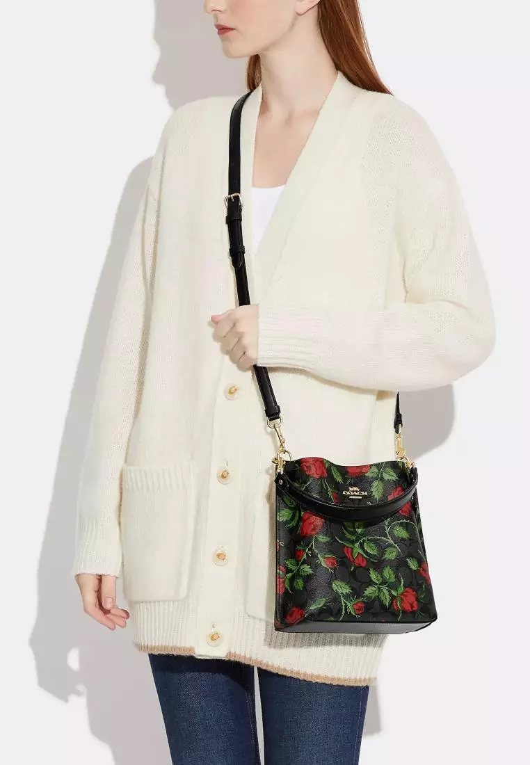 Coach Mollie Bucket Bag 22 In Signature Canvas With Fairytale Rose Print Red Multi