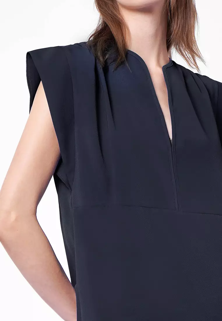 Notch-Neck Cap Sleeves Dress