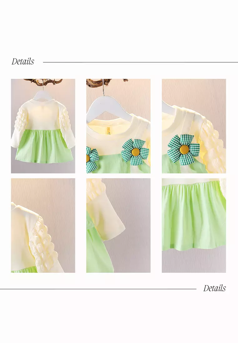 Dress Bayi Anak Perempuan Lengan Panjang Ruffle Dress Korean Style Flowers Import 4301 Venrz Pink