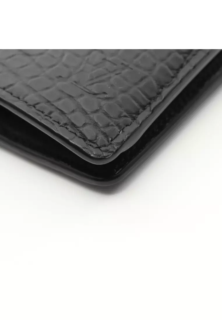 Pre-Loved Louis Vuitton Portefeuil Brother Bi-fold Long Wallet Crocodile Mat black gray