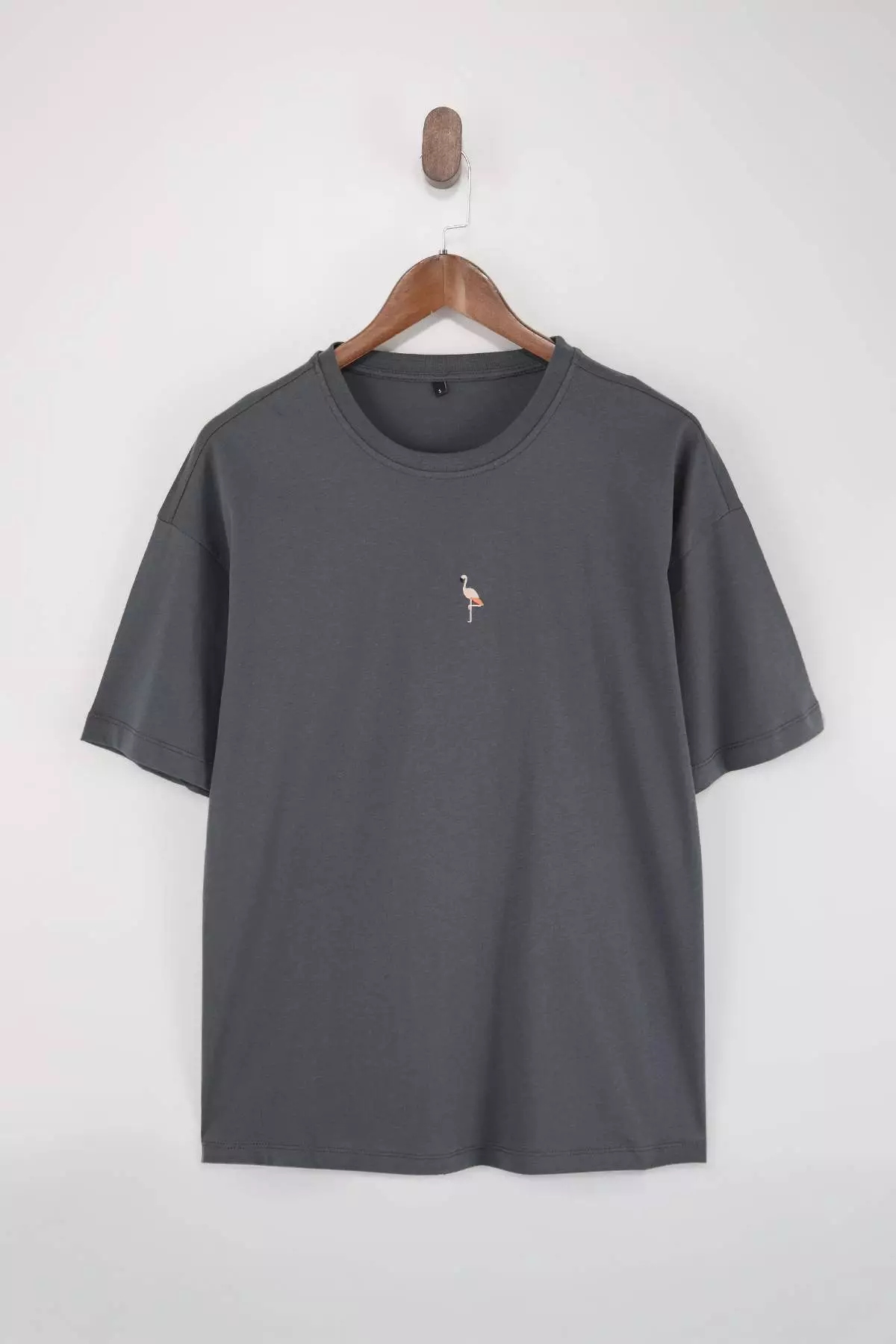 Anthracite Oversize/Wide Cut Penguin Embroidered 100% Cotton T-Shirt TMNSS23TS00243