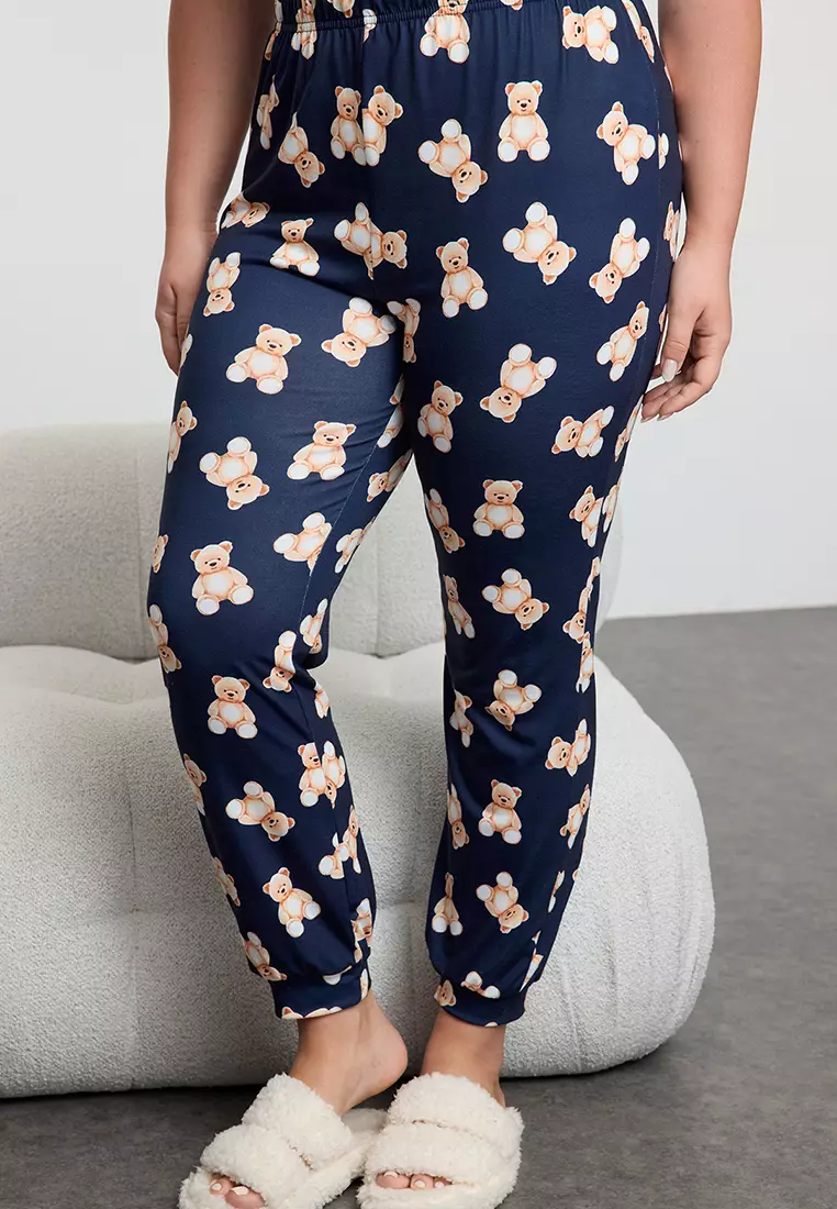 Plus Size Teddy Bear Printed Pyjama Set