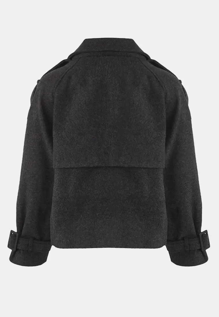 Dark Gray Diagonal Double Breasted Oversize Midi Cashmere Coat Twoaw26Kb00040