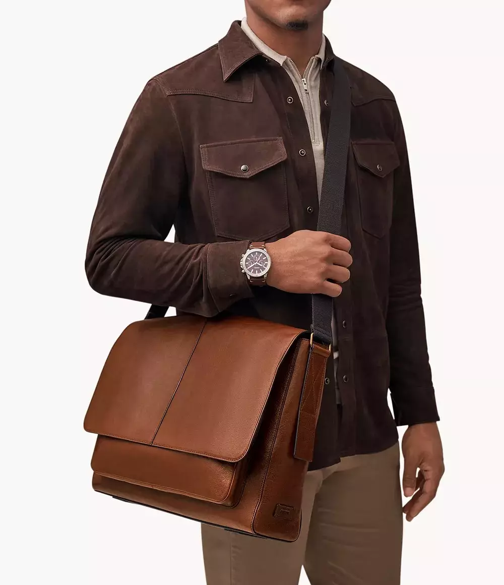 Fossil Kayden Leather Messenger Brown Tas Selempang Pria SBG1327-201