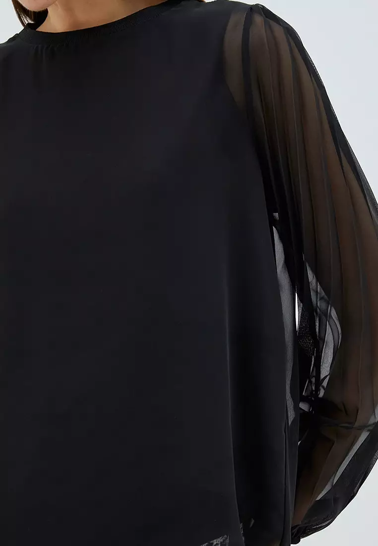 Pleated Sleeves Chiffon Blouse