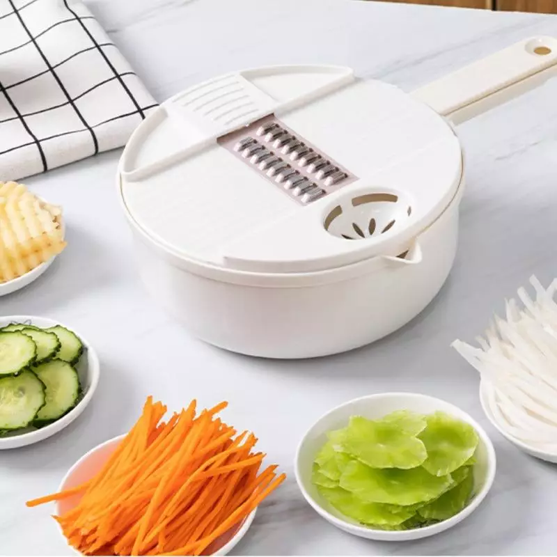 Multi-function 12 in 1 Cutting Tool Set with Basket Drainer (White)