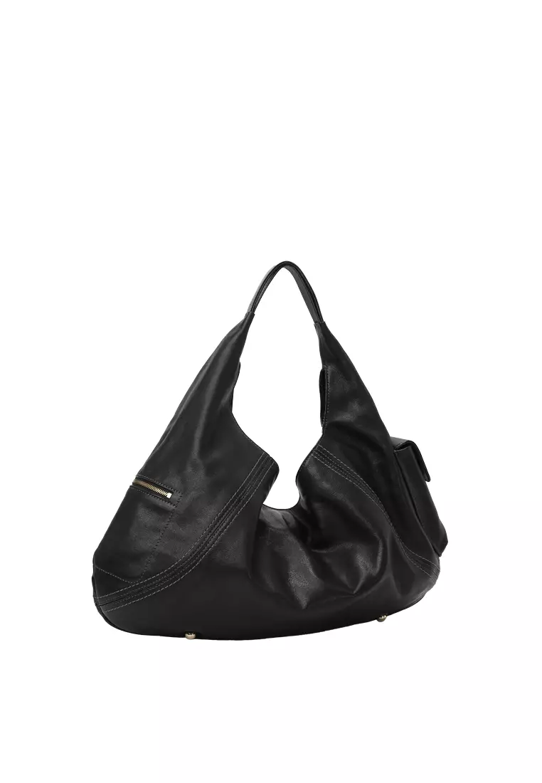 Arial Side Pockets Hobo Bag II - Black