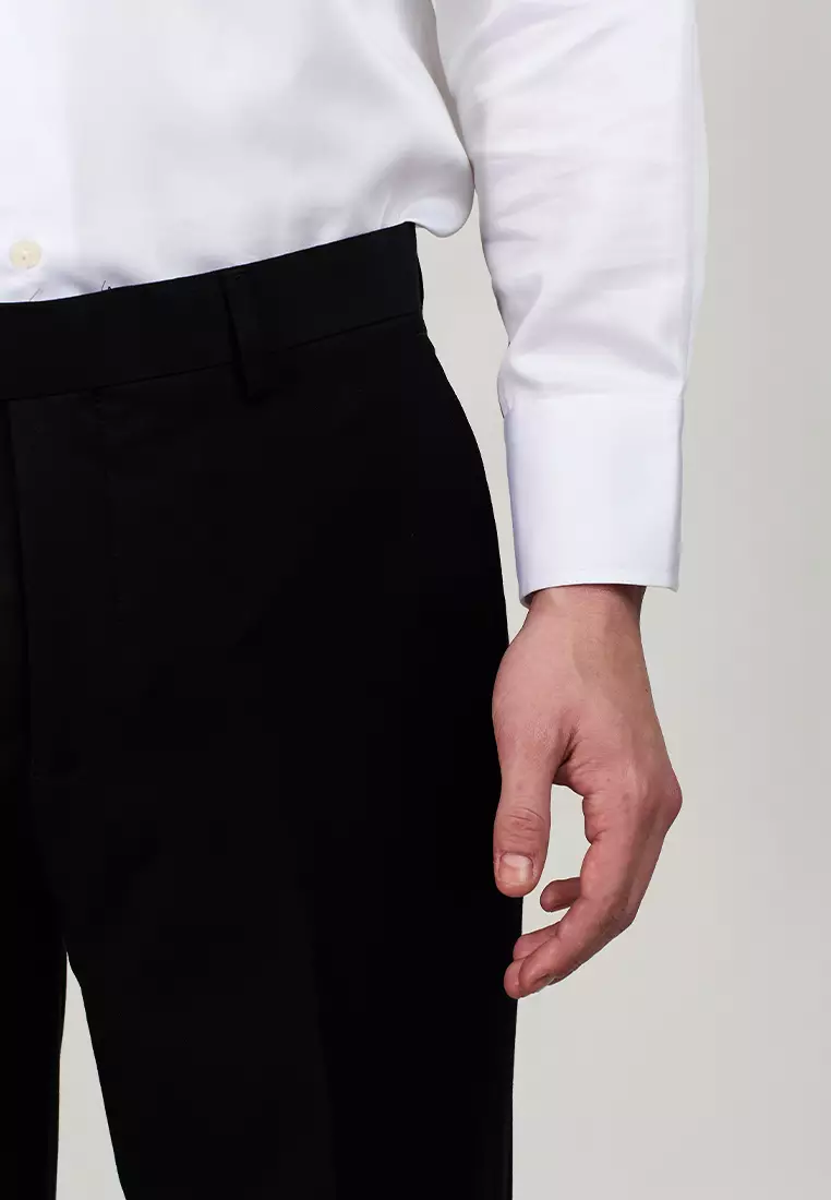 Plain Black Modern Fit Suit Trousers With Subtle Stretch