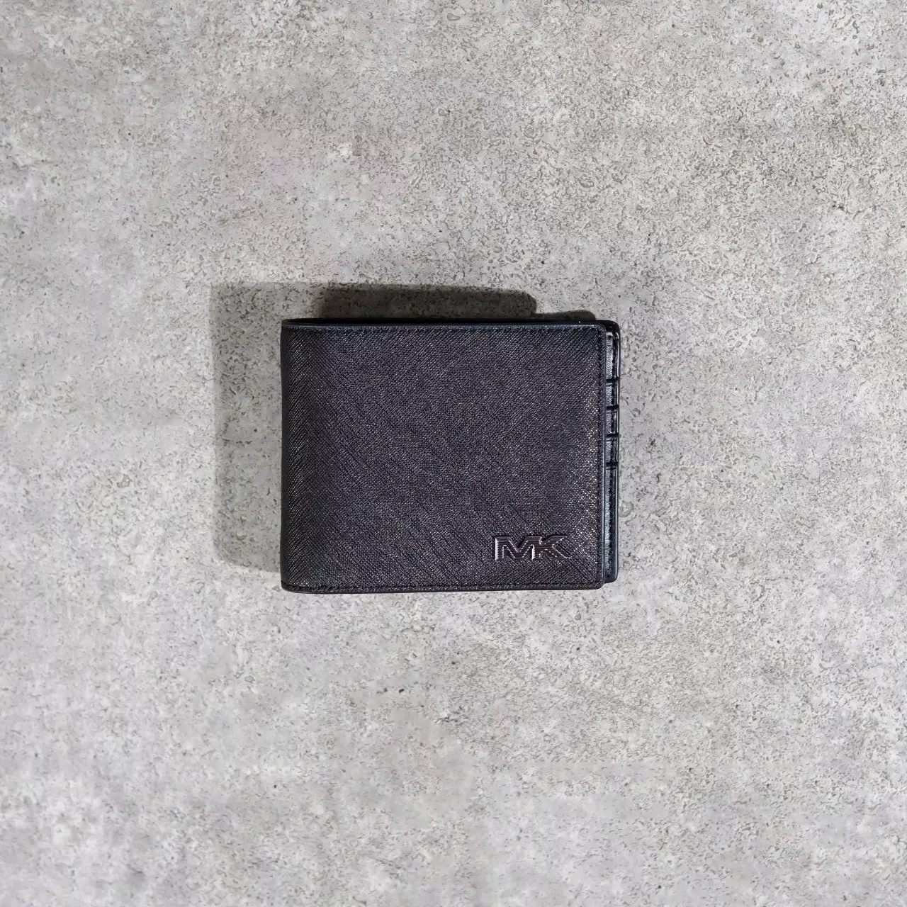 Dompet MICHAEL KORS MK SIDE SILVER BLACK PLAIN LEATHER WALLET WITH CARD HOLDER 100% ORIGINAL