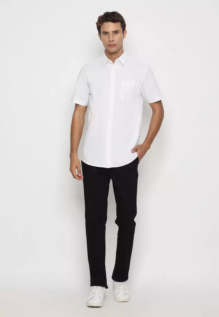 RBJ Kemeja Polos Cotton Putih Slim Fit Pria