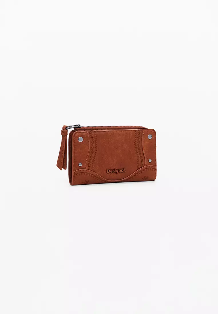 Medium embroidered faux leather wallet