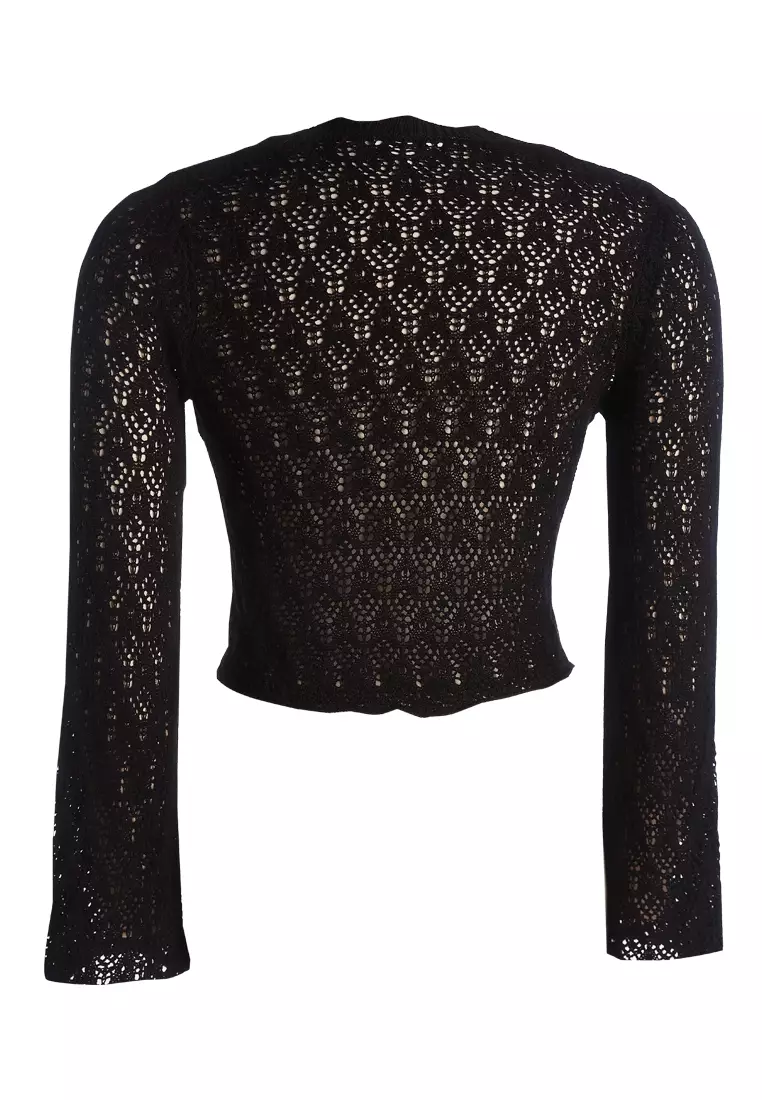 Short Crew Neck Sweater Top in Black