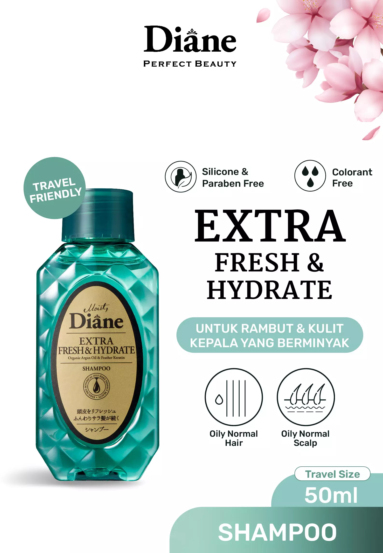 Diane Extra Fresh and Hydrate Shampoo 50ml (Travel Size) - Made In Japan