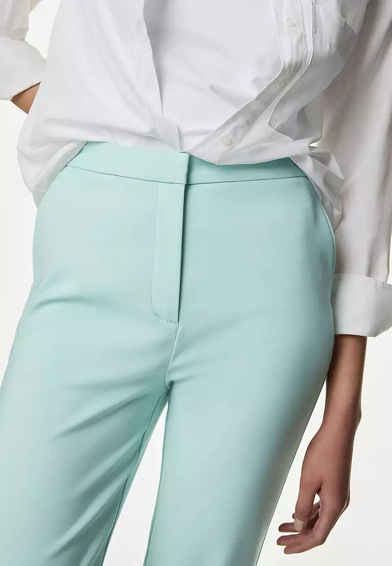 Cotton Blend Slim Fit Ankle Grazer Trousers