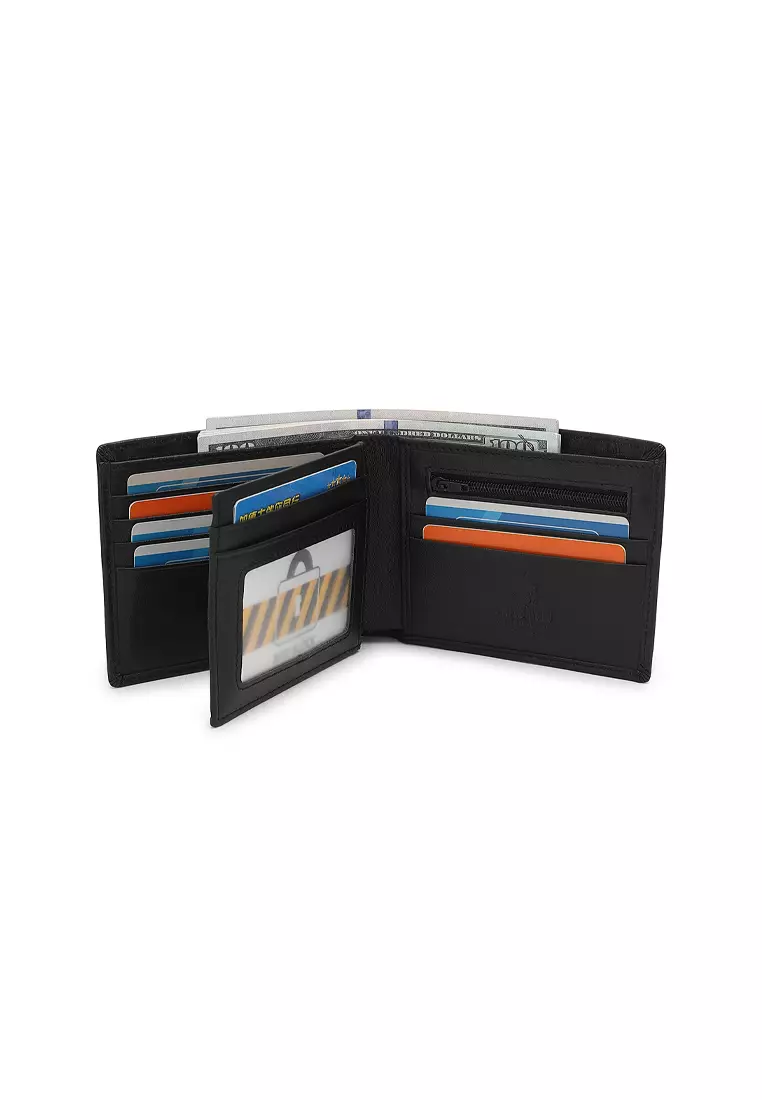 Men's Genuine Leather RFID Blocking Fortune Wallet (Genuine 皮具錢包) - 黑色