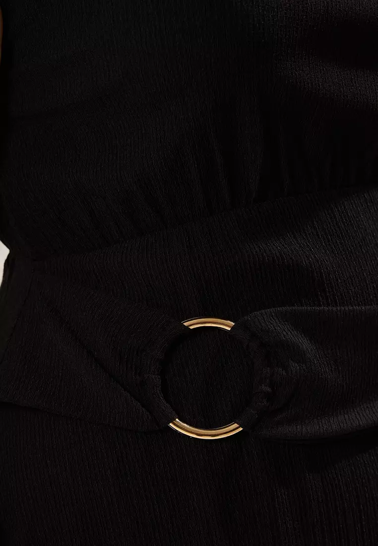 Black Accessory Detail Maxi Length Knitted Plus Size Dress Tbbss25Ah00197