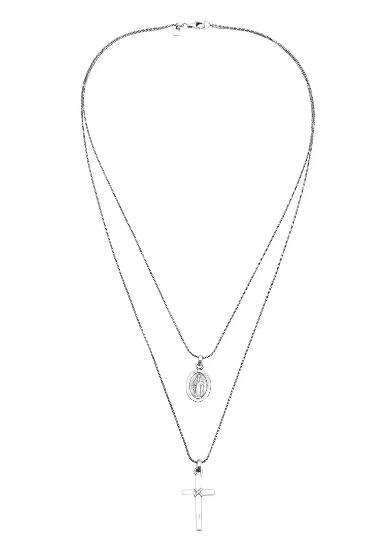 EXCLUSIVE Kalung Perhiasan Perak 925 Pria Cross Cord Layer