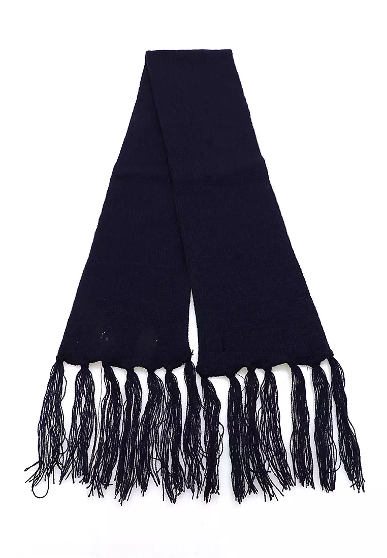 Syal Wanita Motif Polos Aksen Rumbai Shawl Rajut Lembut Fashion Women - Dongker