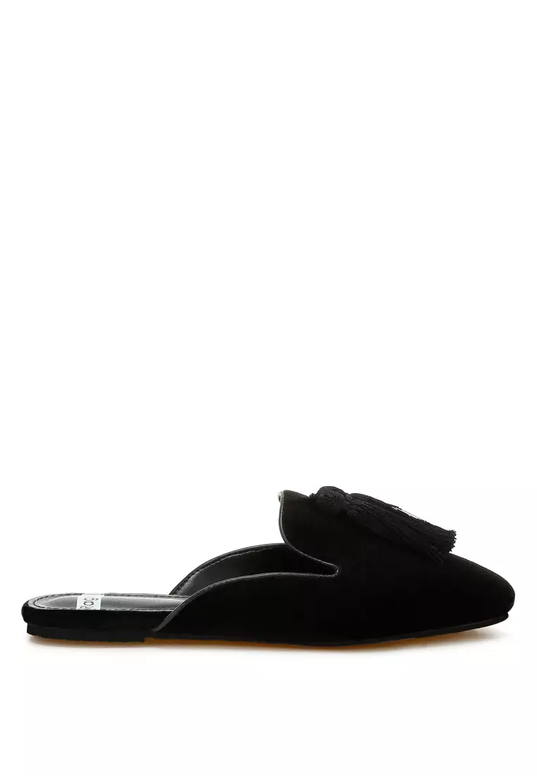 Discount on Rag & CO.  shoes - SKU: Tassel Detail Velvet Mules in Black