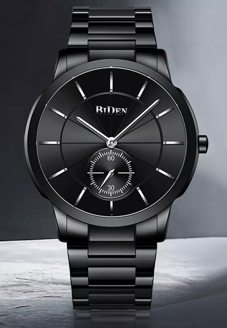 jam tangan pria fashion simple bisnis chronograph stainless steel band jam tangan cowok