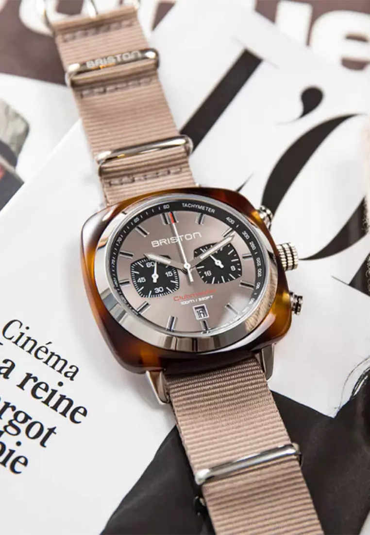 Briston Clubmaster Sport Brown Fabric Analog Quartz Watch For Men 20142.SA.TS.30.NT